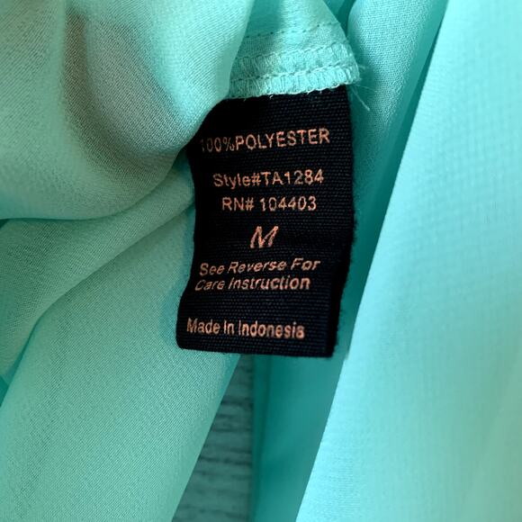 Pearl Teal Button Up Blouse Sheer with Long Sleeves Scoop Neckline Size M - Picture 10 of 15